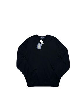 Brooks Brothers Saxxon Wool V Neck Sweater Black New With Tags